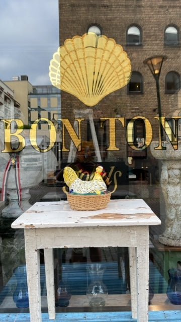 Vintage Swedish Chicken on Wicker Basket - Bon Ton goods