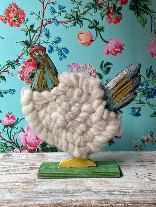 Vintage Swedish Painted Chicken with Wool "Feathers" - Bon Ton goods