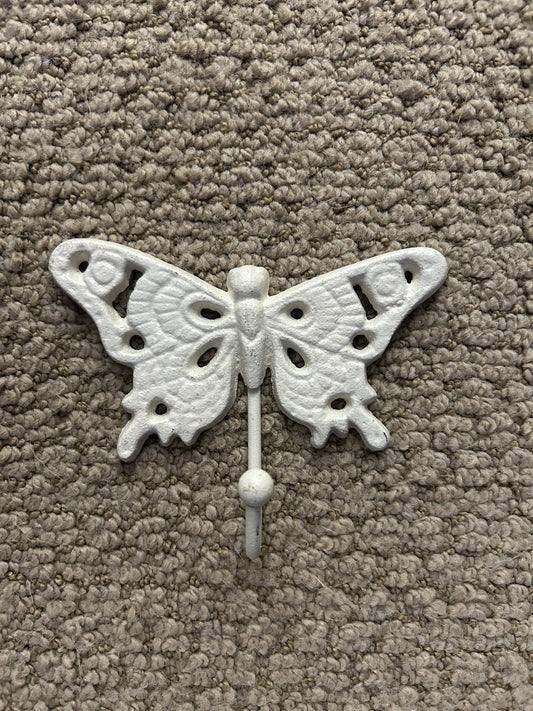 Vintage White Cast Iron Butterfly Wall Hook - Bon Ton goods