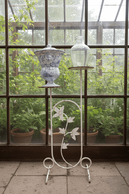 Vintage Wrought Iron Plant Stand with Floral Motif, White Painted Finish - Bon Ton goods