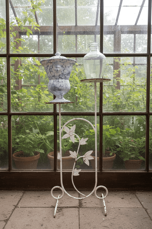 Vintage Wrought Iron Plant Stand with Floral Motif, White Painted Finish - Bon Ton goods