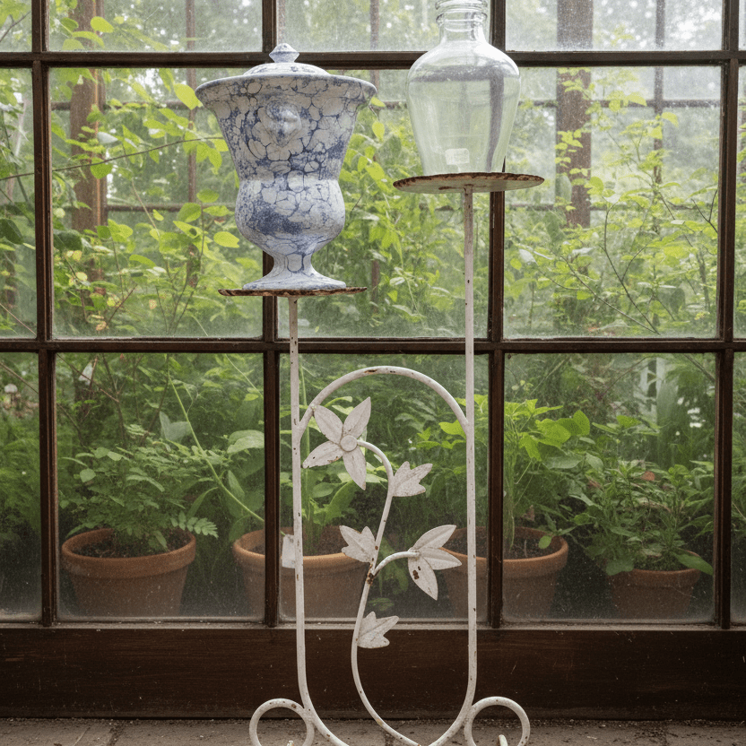 Vintage Wrought Iron Plant Stand with Floral Motif, White Painted Finish - Bon Ton goods