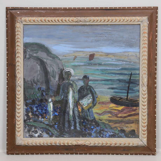 Waldemar Sjölander – Large Framed Watercolor, Coastal Scene (73 × 75 cm) - Bon Ton goods