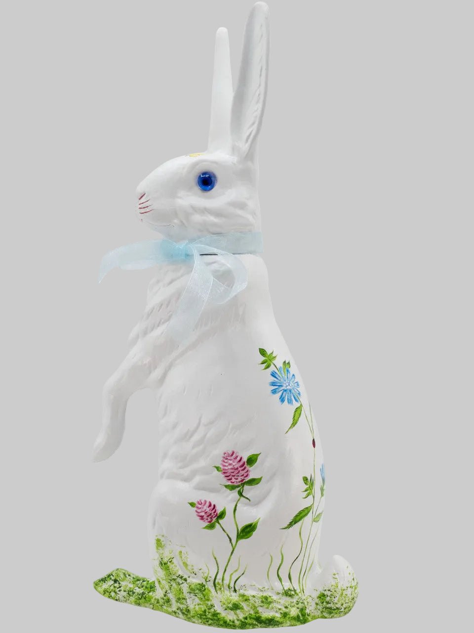 White Bunny Sitting with Bow - Large, Candy Box - Hand Painted Flower Decorations | Ino Schaller - Bon Ton goods