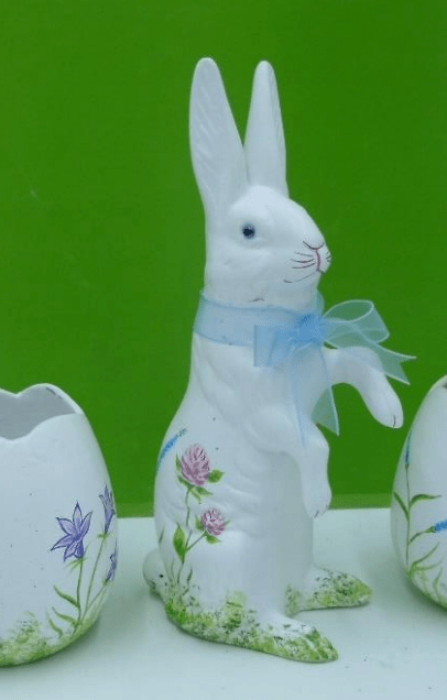 White Bunny Upright with Hand Painted Flower Decorations, Medium | Ino Schaller - Bon Ton goods