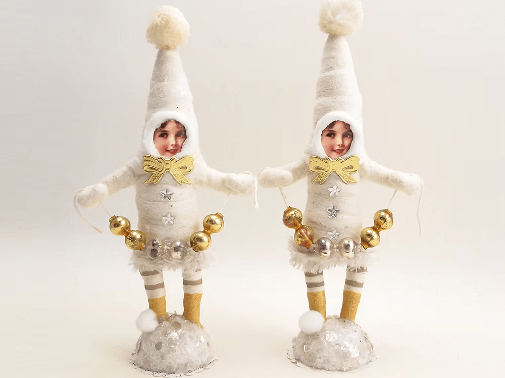 White Decorating Elf Figure | Vintage by Crystal Spun Cotton Ornament - Bon Ton goods