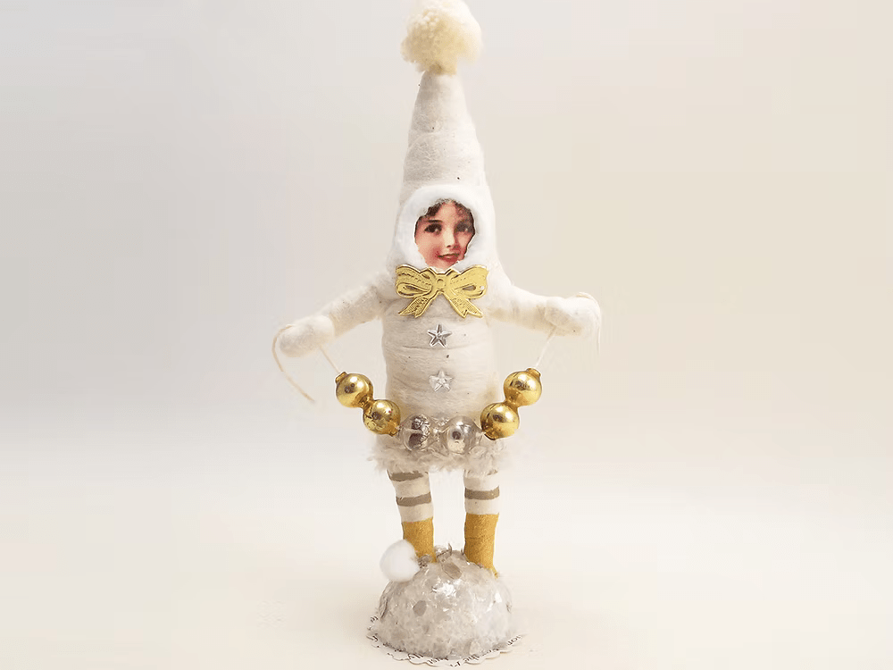 White Decorating Elf Figure | Vintage by Crystal Spun Cotton Ornament - Bon Ton goods