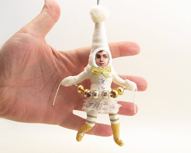 White Decorating Elf Ornament | Vintage by Crystal Spun Cotton Ornament - Bon Ton goods