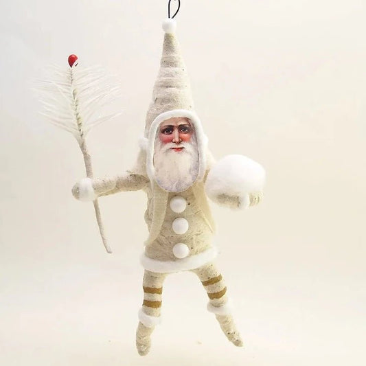 White Santa Goose Feather Sprig Ornament - Vintage Inspired Spun Cotton - Bon Ton goods