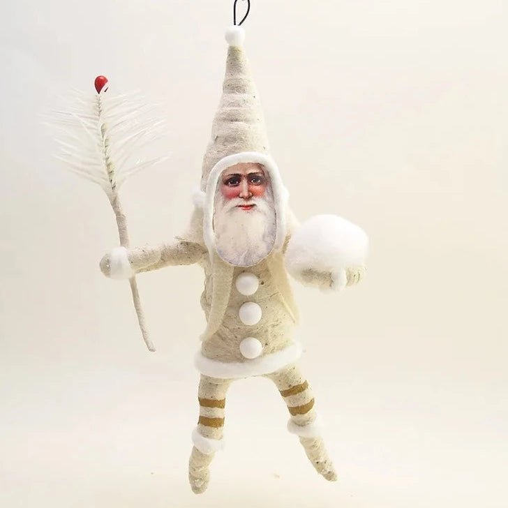 White Santa Goose Feather Sprig Ornament - Vintage Inspired Spun Cotton | Vintage by Crystal Spun Cotton Ornament - Bon Ton goods