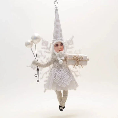 White Snowflake Princess Ornament - Vintage Inspired Spun Cotton - Bon Ton goods