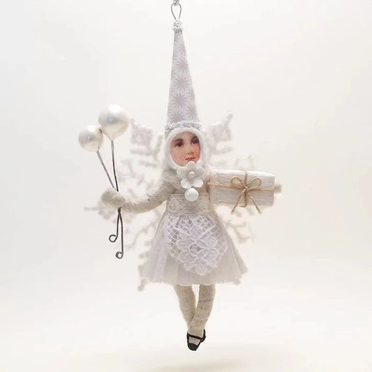 White Snowflake Princess Ornament - Vintage Inspired Spun Cotton - Bon Ton goods