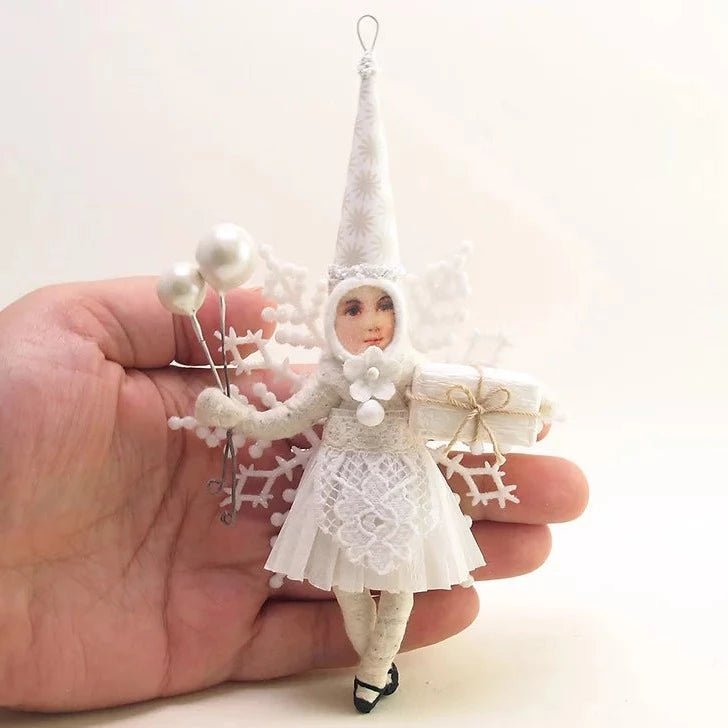 White Snowflake Princess Ornament - Vintage Inspired Spun Cotton | Vintage by Crystal Spun Cotton Ornament - Bon Ton goods
