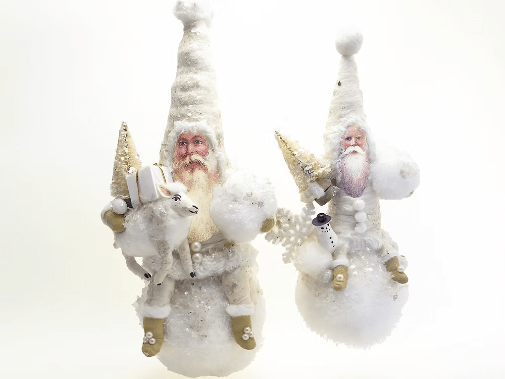 White Winter Santa Ornament | Vintage by Crystal Spun Cotton Ornament - Bon Ton goods