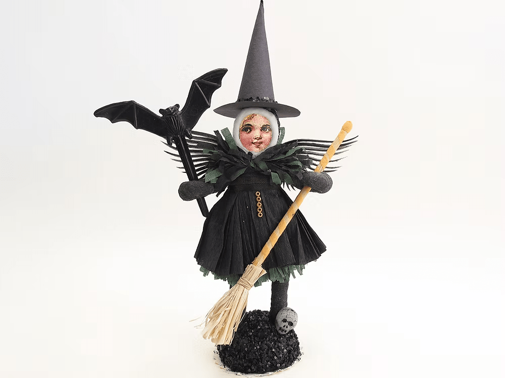 Winged Witch Figure | Vintage by Crystal Spun Cotton Ornament - Bon Ton goods