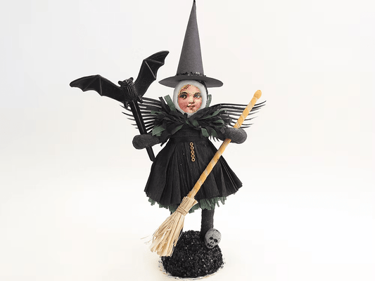 Winged Witch Figure | Vintage by Crystal Spun Cotton Ornament - Bon Ton goods