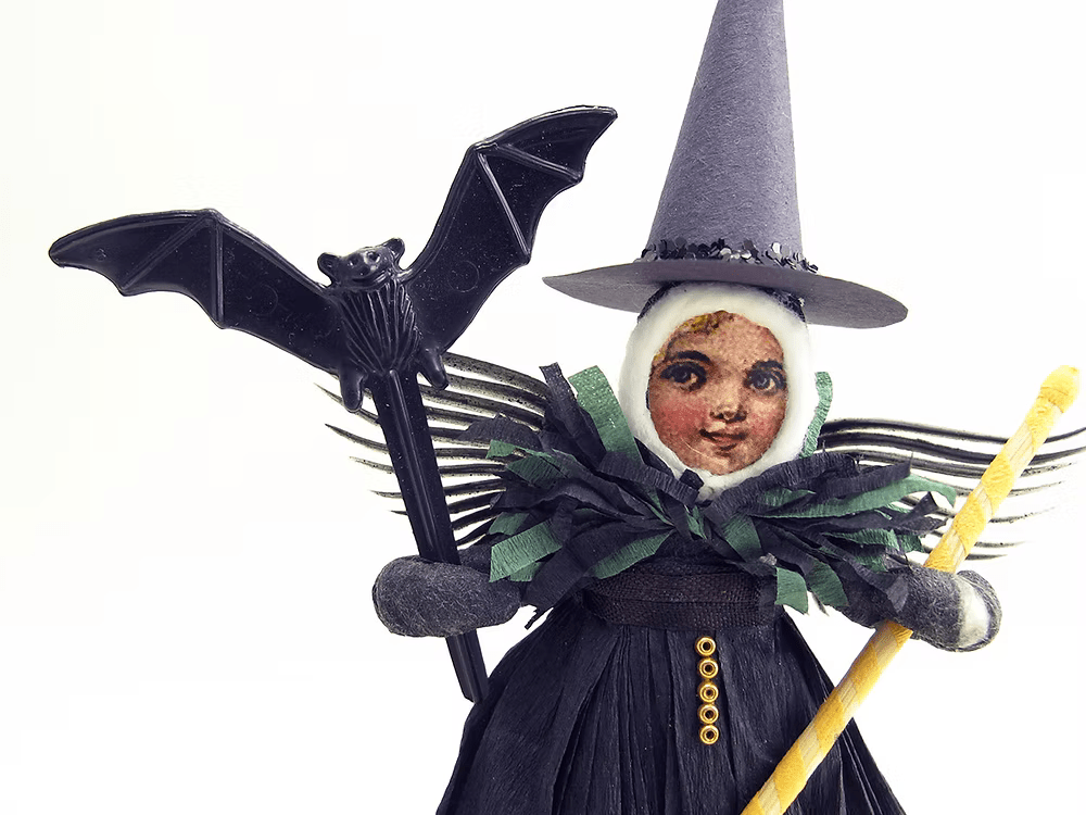 Winged Witch Figure | Vintage by Crystal Spun Cotton Ornament - Bon Ton goods