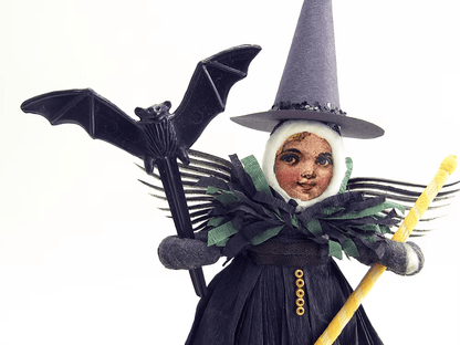 Winged Witch Figure | Vintage by Crystal Spun Cotton Ornament - Bon Ton goods