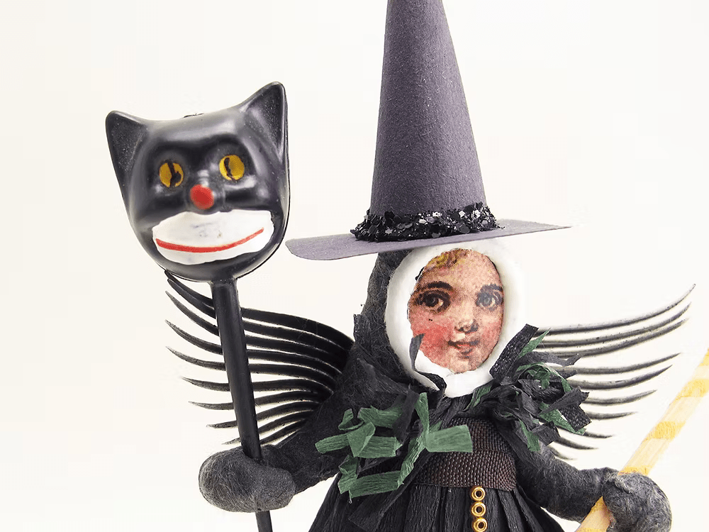 Winged Witch Figure | Vintage by Crystal Spun Cotton Ornament - Bon Ton goods