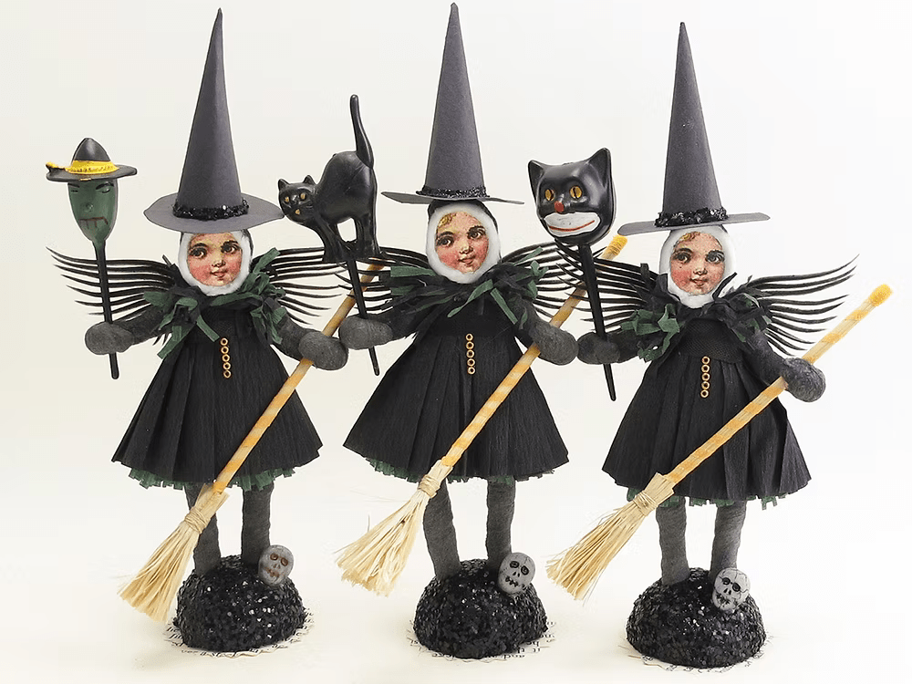 Winged Witch Figure | Vintage by Crystal Spun Cotton Ornament - Bon Ton goods