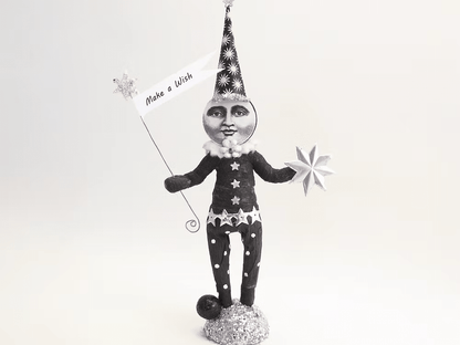 Wishing Moon Figure | Vintage by Crystal Spun Cotton Ornament - Bon Ton goods