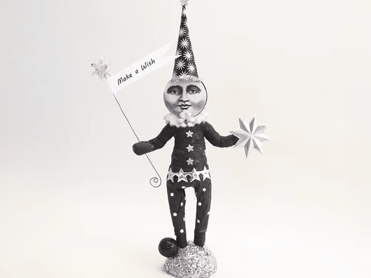 Wishing Moon Figure | Vintage by Crystal Spun Cotton Ornament - Bon Ton goods