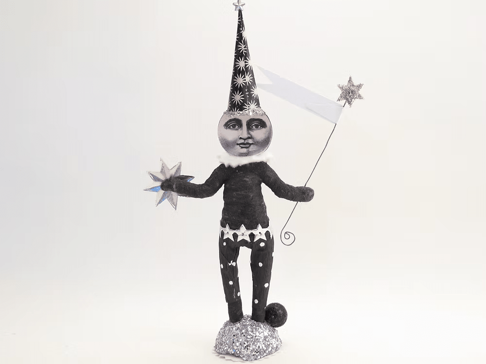 Wishing Moon Figure | Vintage by Crystal Spun Cotton Ornament - Bon Ton goods
