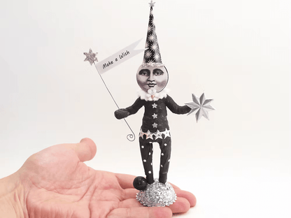 Wishing Moon Figure | Vintage by Crystal Spun Cotton Ornament - Bon Ton goods