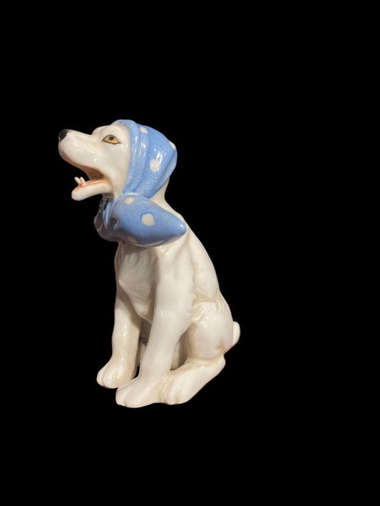 Wolf in Blue Polka-Dot Scarf (c. 1900) French/German Porcelain Figurine - Bon Ton goods