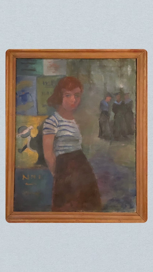 Woman and Sailors | Wilhelm N. Berglund, Oil on Canvas, c. 1920s–30s - Bon Ton goods
