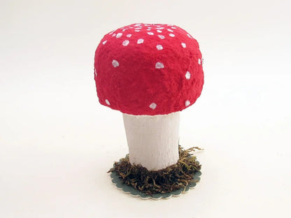 Wood And Cotton Toadstool Mushroom: Small - Vintage Inspired Spun Cotton | Vintage by Crystal Spun Cotton Ornament - Bon Ton goods