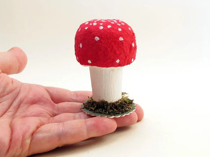 Wood And Cotton Toadstool Mushroom: Small - Vintage Inspired Spun Cotton | Vintage by Crystal Spun Cotton Ornament - Bon Ton goods