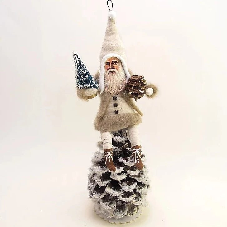 Woodland Pinecone Santa Figure - Vintage Inspired Spun Cotton | Vintage by Crystal Spun Cotton Ornament - Bon Ton goods
