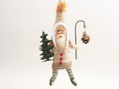 Woodland Pinecone Santa with Lantern Ornament | Vintage by Crystal Spun Cotton Ornament - Bon Ton goods