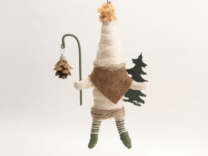Woodland Pinecone Santa with Lantern Ornament | Vintage by Crystal Spun Cotton Ornament - Bon Ton goods
