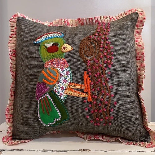 Woodpecker Embroidered Cushion - Bon Ton goods