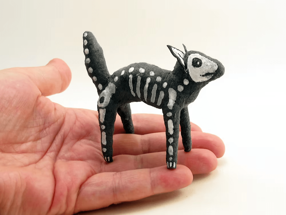 X-Ray Skeleton Cat Ornament/Figure | Vintage by Crystal Spun Cotton Ornament - Bon Ton goods