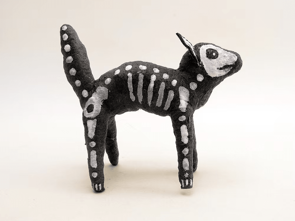 X-Ray Skeleton Cat Ornament/Figure | Vintage by Crystal Spun Cotton Ornament - Bon Ton goods