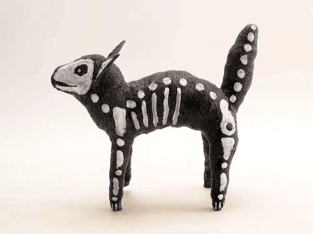 X-Ray Skeleton Cat Ornament/Figure | Vintage by Crystal Spun Cotton Ornament - Bon Ton goods
