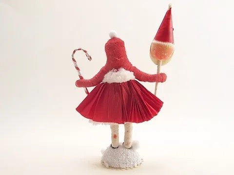 Xmas Girl With Santa Pick - Vintage Inspired Spun Cotton | Vintage by Crystal Spun Cotton Ornament - Bon Ton goods