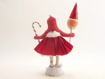 Xmas Girl With Santa Pick - Vintage Inspired Spun Cotton | Vintage by Crystal Spun Cotton Ornament - Bon Ton goods