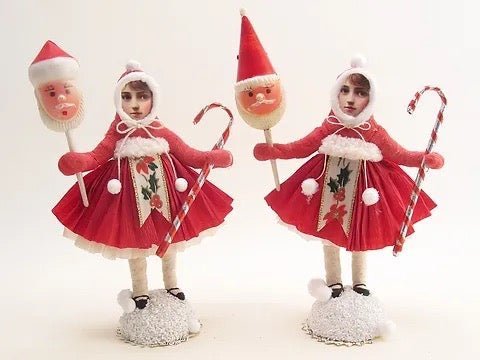 Xmas Girl With Santa Pick - Vintage Inspired Spun Cotton | Vintage by Crystal Spun Cotton Ornament - Bon Ton goods
