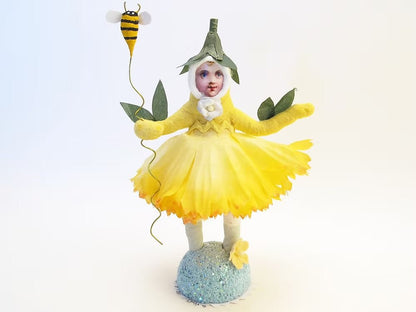 Yellow Bee Petal Girl | Vintage by Crystal Spun Cotton Ornament - Bon Ton goods