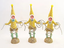 Load image into Gallery viewer, Yellow Decorating Elf Figure - Vintage Inspired Spun Cotton - Bon Ton goods
