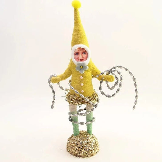 Yellow Decorating Elf Figure - Vintage Inspired Spun Cotton | Vintage by Crystal Spun Cotton Ornament - Bon Ton goods
