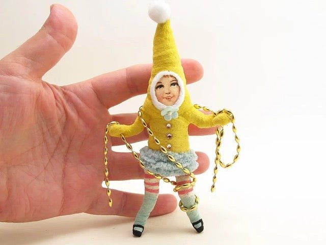 Yellow Decorating Elf | Vintage by Crystal Spun Cotton Ornament - Bon Ton goods