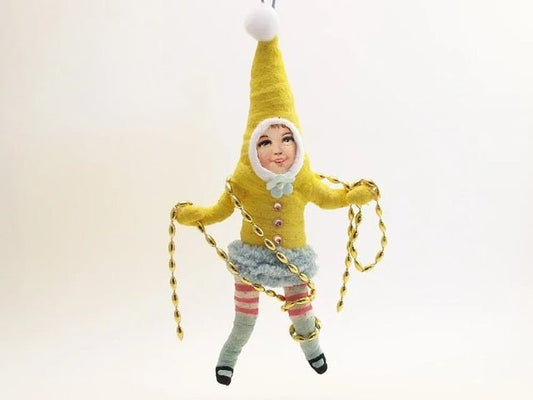 Yellow Decorating Elf | Vintage by Crystal Spun Cotton Ornament - Bon Ton goods