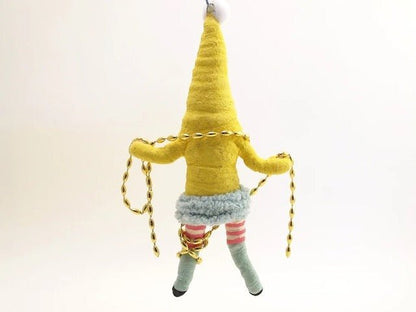 Yellow Decorating Elf | Vintage by Crystal Spun Cotton Ornament - Bon Ton goods