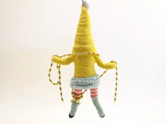 Yellow Decorating Elf | Vintage by Crystal Spun Cotton Ornament - Bon Ton goods