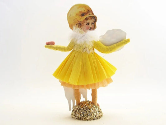 Yellow Easter Fan Girl Figure - Vintage by Crystal | Vintage by Crystal Spun Cotton Ornament - Bon Ton goods